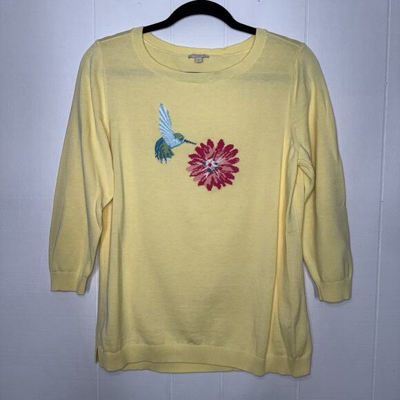 Talbots Sweaters - Talbots Women’s Yellow Hummingbird Sweater Size Medium